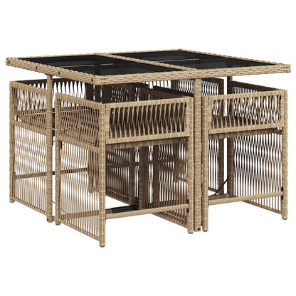 vidaXL 5 Piece Garden Dining Set with Cushions Beige Poly Rattan 3
