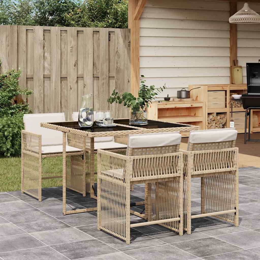 vidaXL 5 Piece Garden Dining Set with Cushions Beige Poly Rattan 1