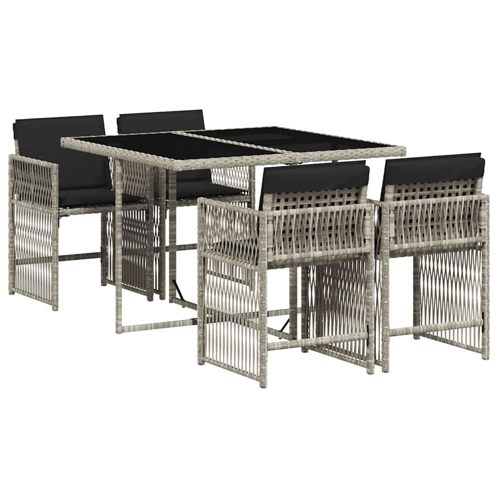 vidaXL 5 Piece Garden Dining Set with Cushions Light Grey Poly Rattan 2