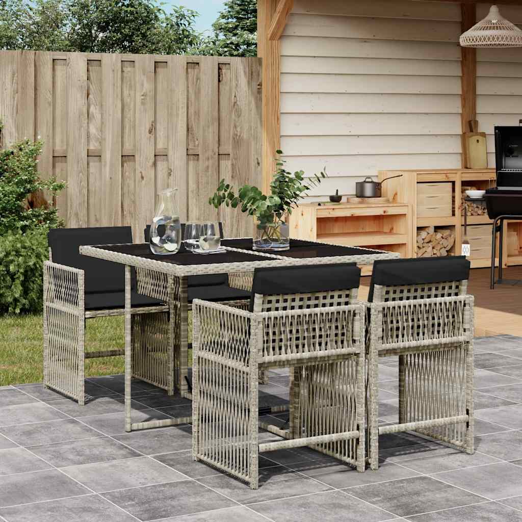 vidaXL 5 Piece Garden Dining Set with Cushions Light Grey Poly Rattan 1