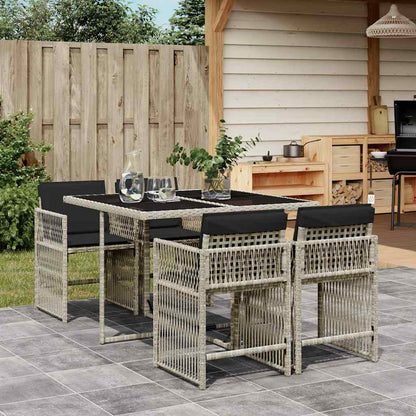 vidaXL 5 Piece Garden Dining Set with Cushions Light Grey Poly Rattan 1