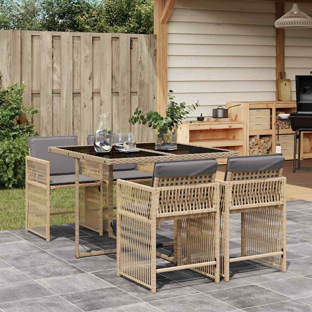 5 Piece Garden Dining Set with Cushions Poly Rattan 4 Mix beige