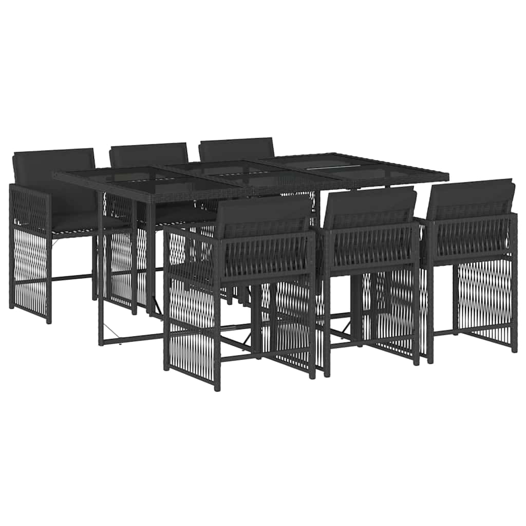 vidaXL 7 Piece Garden Dining Set with Cushions Black Poly Rattan 2
