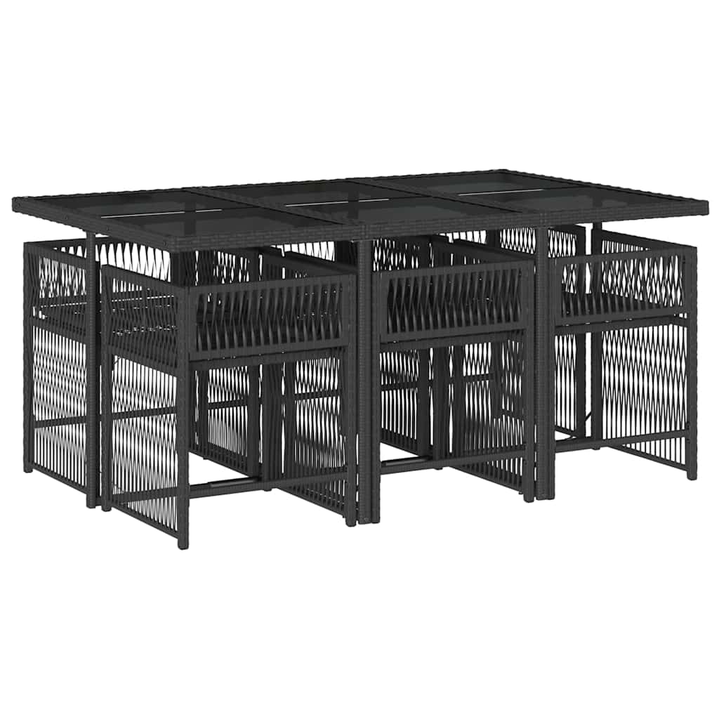 vidaXL 7 Piece Garden Dining Set with Cushions Black Poly Rattan 4