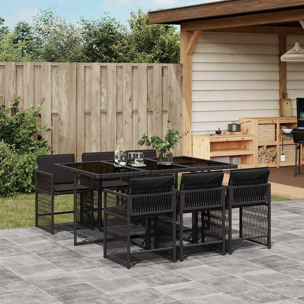 vidaXL 7 Piece Garden Dining Set with Cushions Black Poly Rattan 1