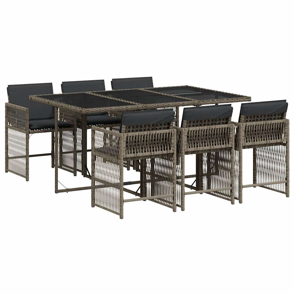vidaXL 7 Piece Garden Dining Set with Cushions Grey Poly Rattan 2