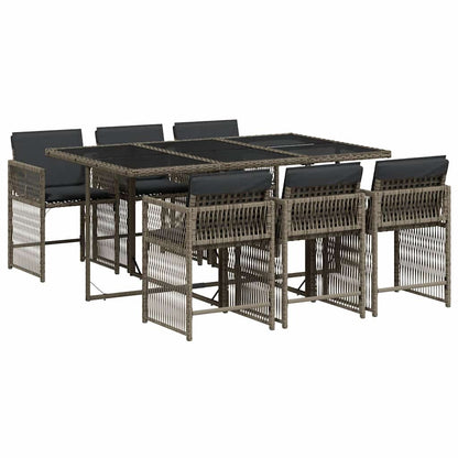 vidaXL 7 Piece Garden Dining Set with Cushions Grey Poly Rattan 2