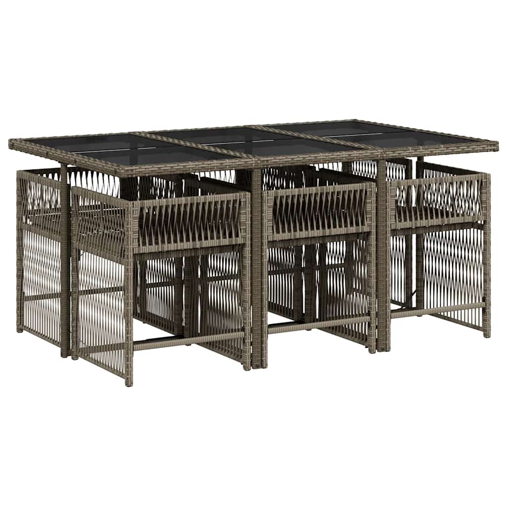 vidaXL 7 Piece Garden Dining Set with Cushions Grey Poly Rattan 4