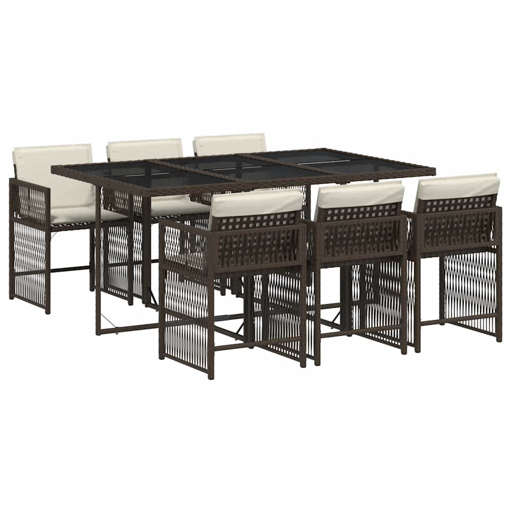 vidaXL 7 Piece Garden Dining Set with Cushions Brown Poly Rattan 2