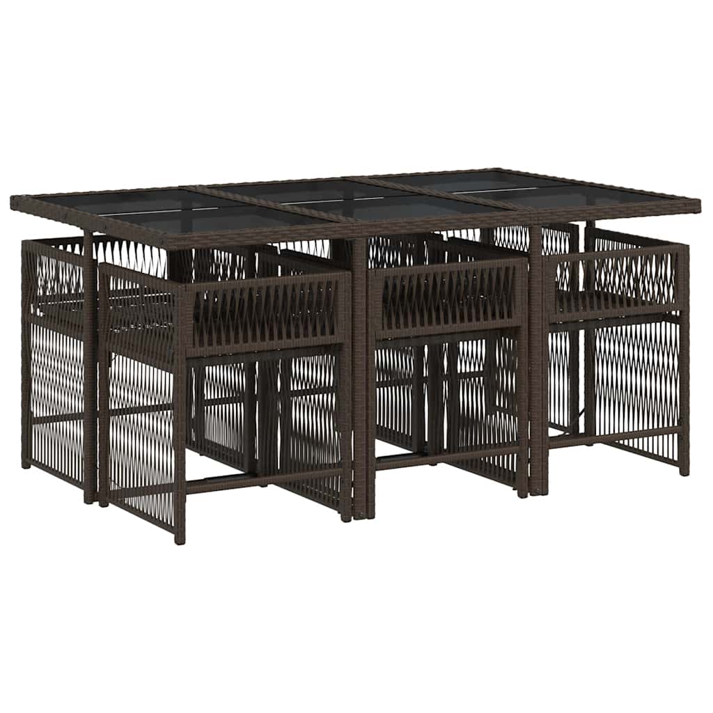 vidaXL 7 Piece Garden Dining Set with Cushions Brown Poly Rattan 4