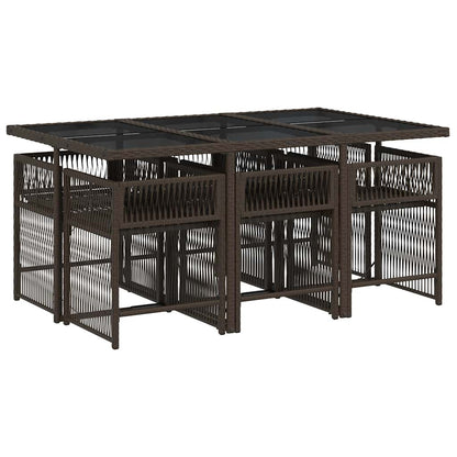 vidaXL 7 Piece Garden Dining Set with Cushions Brown Poly Rattan 4