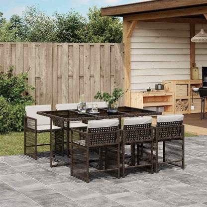 vidaXL 7 Piece Garden Dining Set with Cushions Brown Poly Rattan 1