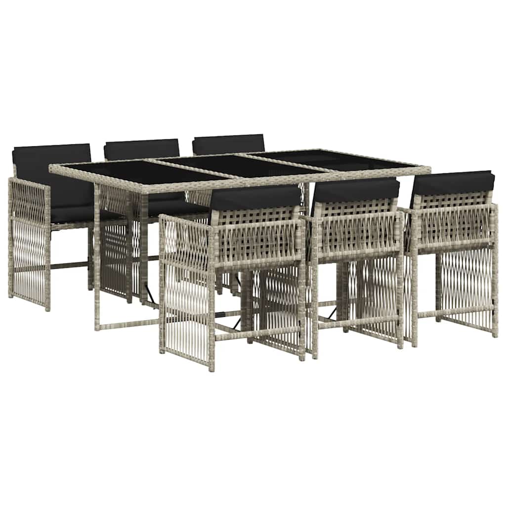 vidaXL 7 Piece Garden Dining Set with Cushions Light Grey Poly Rattan 2
