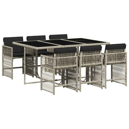 7 Piece Garden Dining Set with Cushions Poly Rattan 6 Light grey