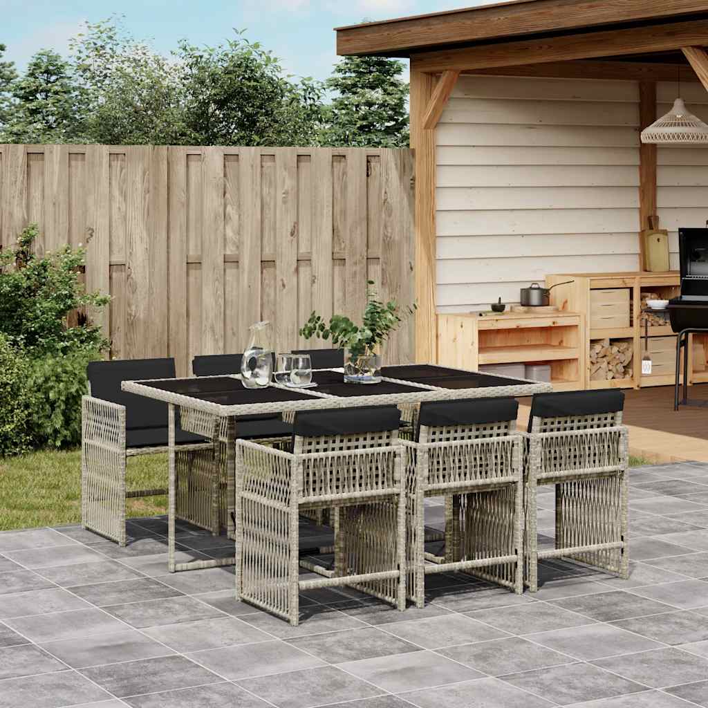 7 Piece Garden Dining Set with Cushions Poly Rattan 6 Light grey