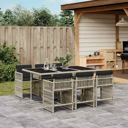 7 Piece Garden Dining Set with Cushions Poly Rattan 6 Light grey