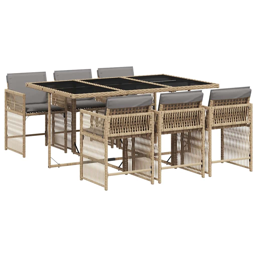 vidaXL 7 Piece Garden Dining Set with Cushions Mix Beige Poly Rattan 2