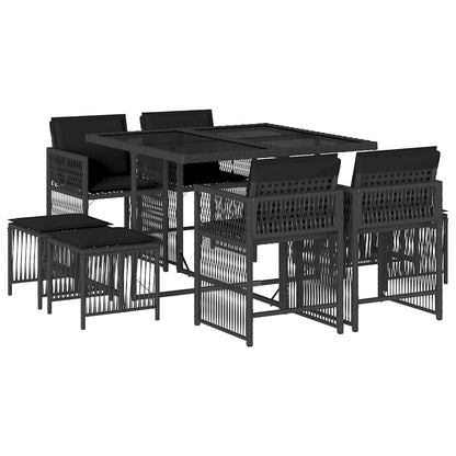 vidaXL 9 Piece Garden Dining Set with Cushions Black Poly Rattan 2
