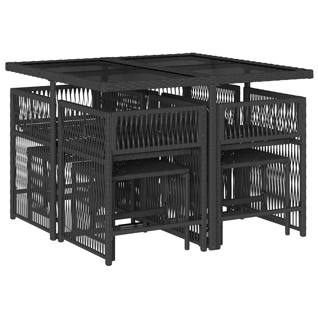 vidaXL 9 Piece Garden Dining Set with Cushions Black Poly Rattan 3