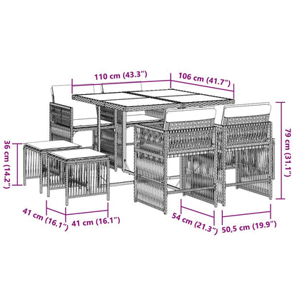 vidaXL 9 Piece Garden Dining Set with Cushions Black Poly Rattan 6