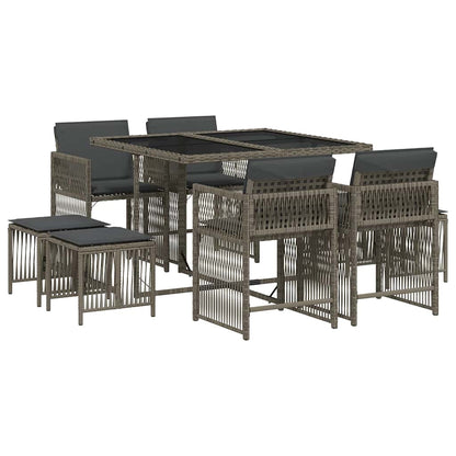 vidaXL 9 Piece Garden Dining Set with Cushions Grey Poly Rattan 2