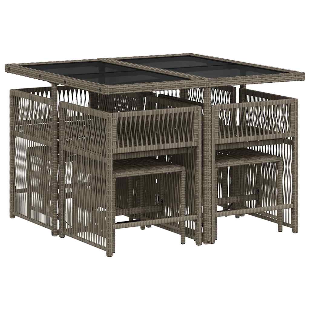 vidaXL 9 Piece Garden Dining Set with Cushions Grey Poly Rattan 3