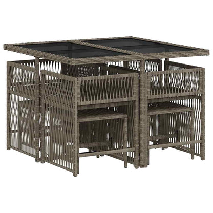 vidaXL 9 Piece Garden Dining Set with Cushions Grey Poly Rattan 3