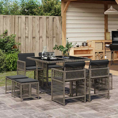 vidaXL 9 Piece Garden Dining Set with Cushions Grey Poly Rattan 1
