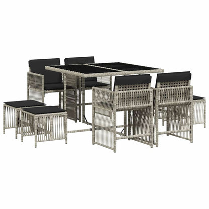 vidaXL 9 Piece Garden Dining Set with Cushions Light Grey Poly Rattan 2