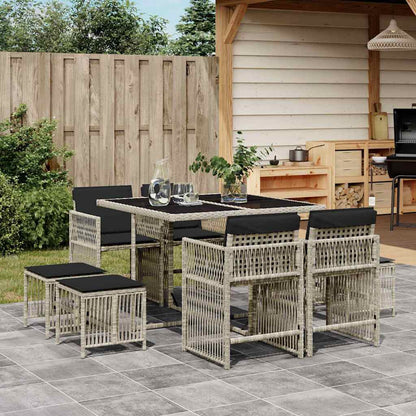 vidaXL 9 Piece Garden Dining Set with Cushions Light Grey Poly Rattan 1
