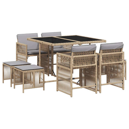 9 Piece Garden Dining Set with Cushions Poly Rattan 8 Mix beige