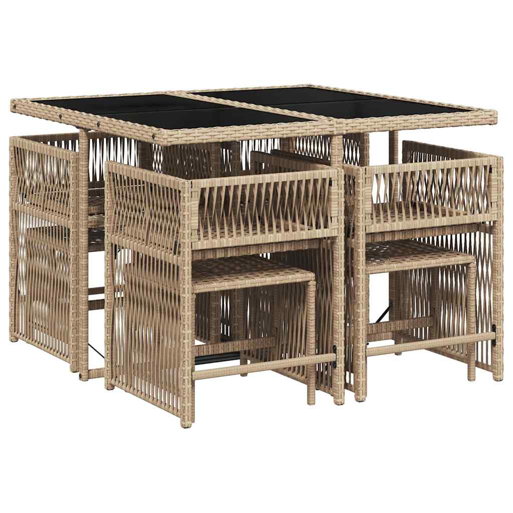 vidaXL 9 Piece Garden Dining Set with Cushions Mix Beige Poly Rattan 5