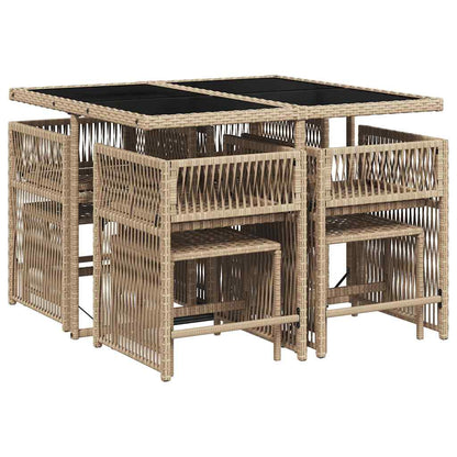 vidaXL 9 Piece Garden Dining Set with Cushions Mix Beige Poly Rattan 5