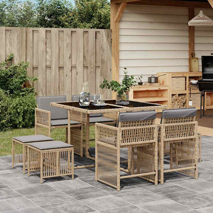 vidaXL 9 Piece Garden Dining Set with Cushions Mix Beige Poly Rattan 1