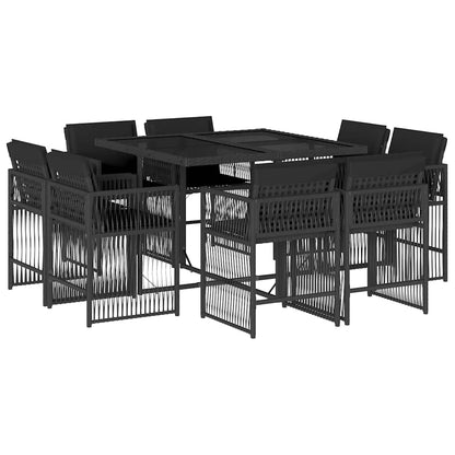 vidaXL 9 Piece Garden Dining Set with Cushions Black Poly Rattan 2