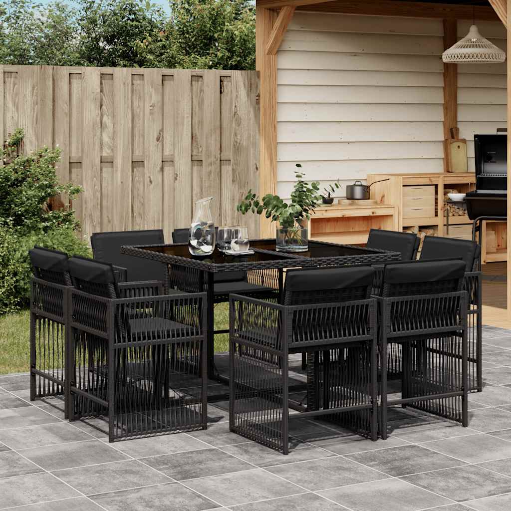 vidaXL 9 Piece Garden Dining Set with Cushions Black Poly Rattan 1