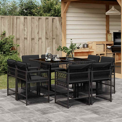 vidaXL 9 Piece Garden Dining Set with Cushions Black Poly Rattan 1