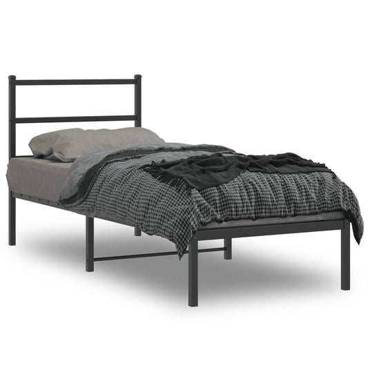 Metal Bed Frame without Mattress with Headboard Black 75 cm 190 cm