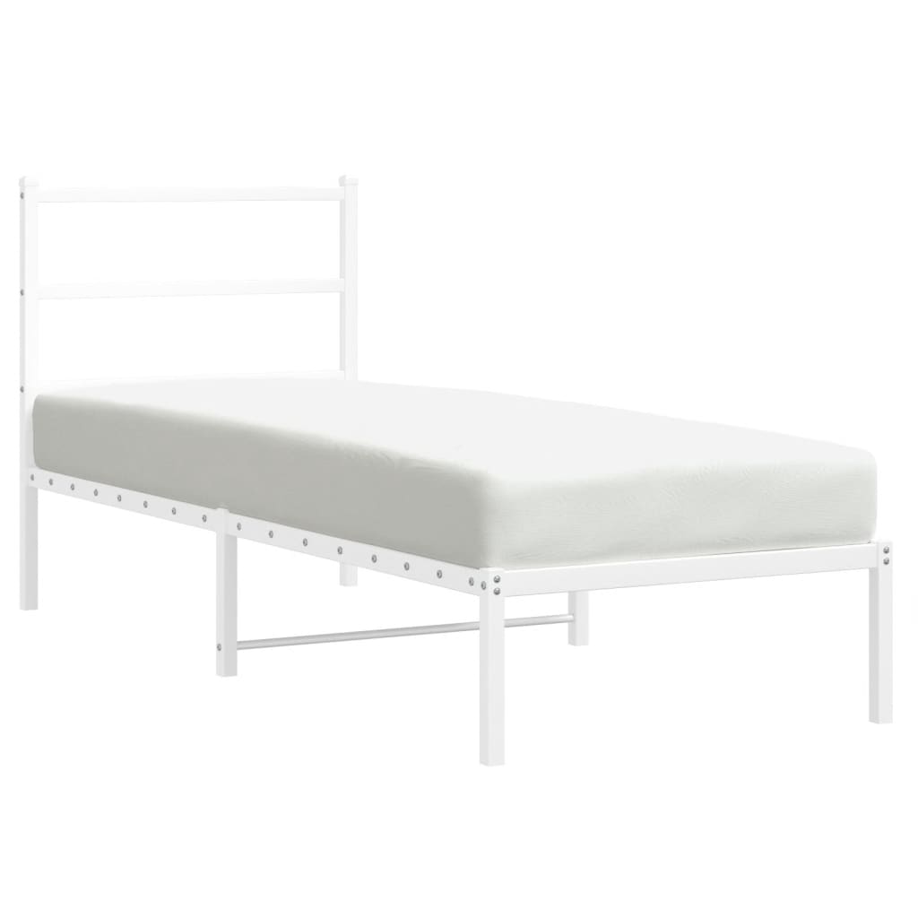 Metal Bed Frame without Mattress with Headboard White 75 cm 190 cm