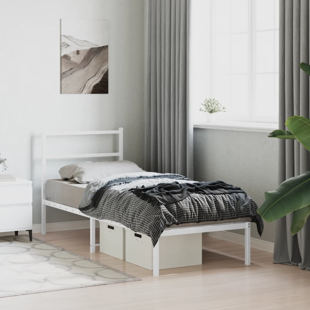 Metal Bed Frame without Mattress with Headboard White 75 cm 190 cm