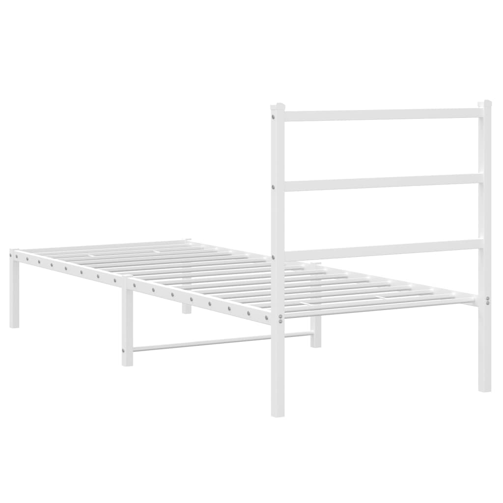 Metal Bed Frame without Mattress with Headboard White 75 cm 190 cm