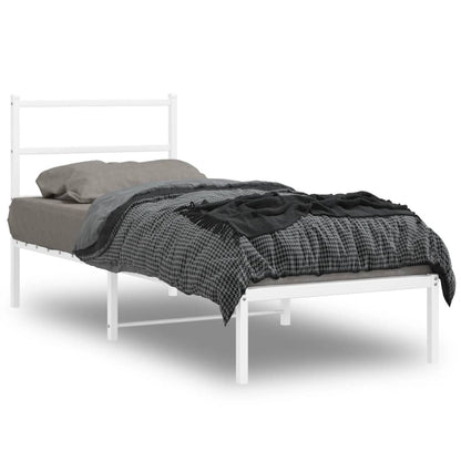 Metal Bed Frame without Mattress with Headboard White 75 cm 190 cm