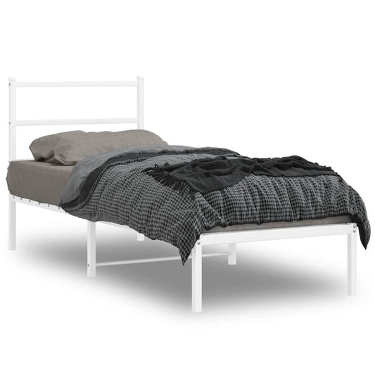 Metal Bed Frame without Mattress with Headboard White 75 cm 190 cm