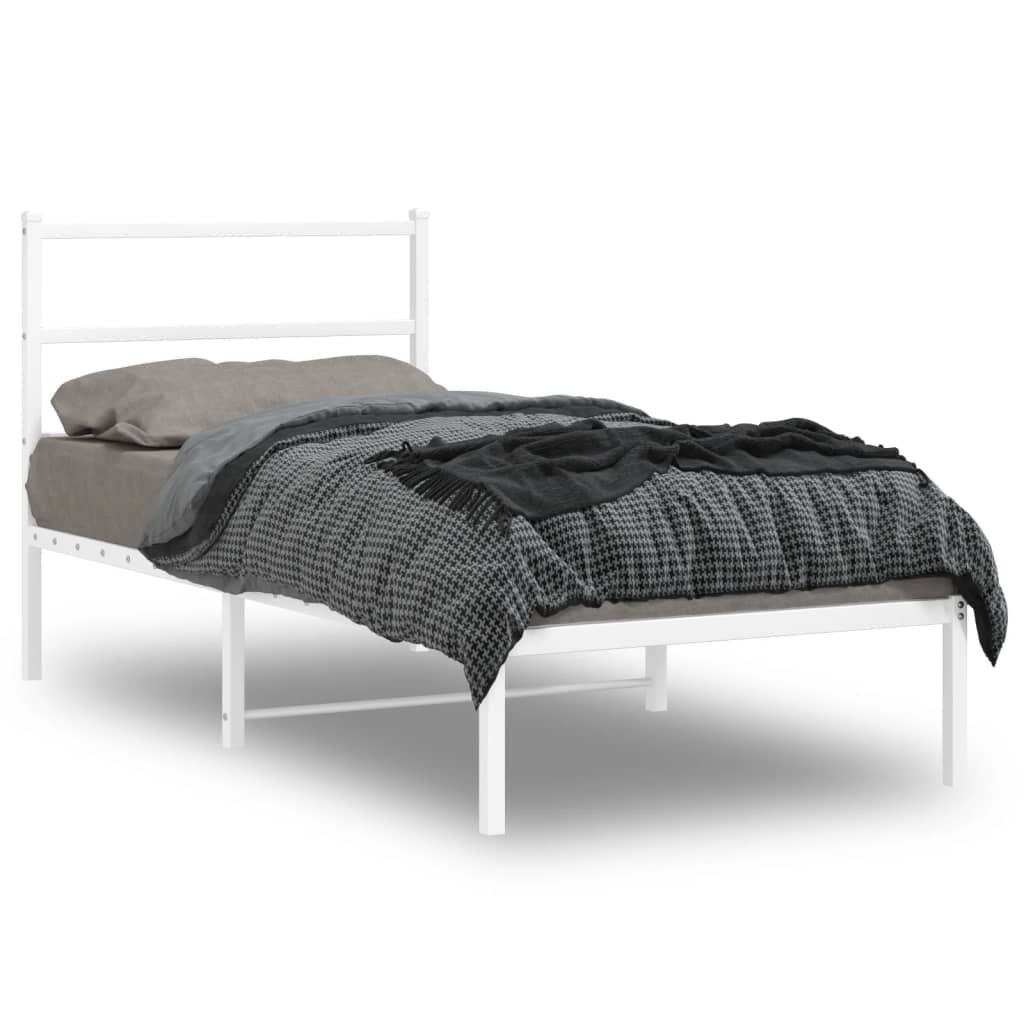 Metal Bed Frame without Mattress with Headboard White 90 cm 190 cm
