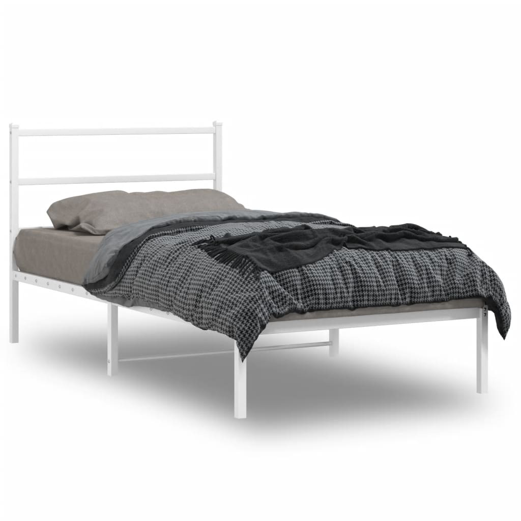 Metal Bed Frame without Mattress with Headboard White 100 cm 200 cm
