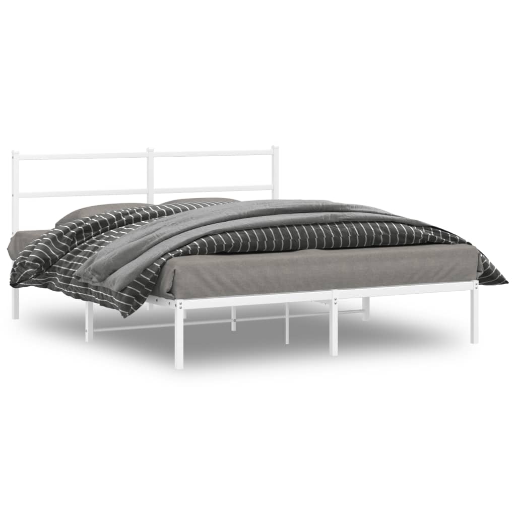 Metal Bed Frame without Mattress with Headboard White 150 cm 200 cm