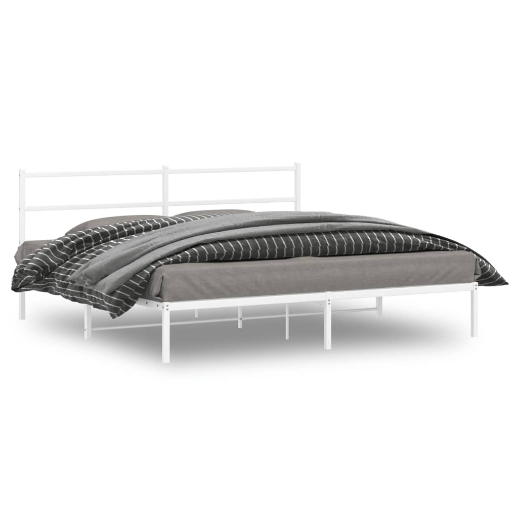 Metal Bed Frame without Mattress with Headboard White 183 cm 213 cm