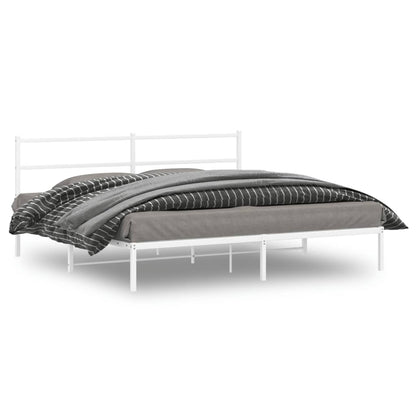 Metal Bed Frame without Mattress with Headboard White 193 cm 203 cm