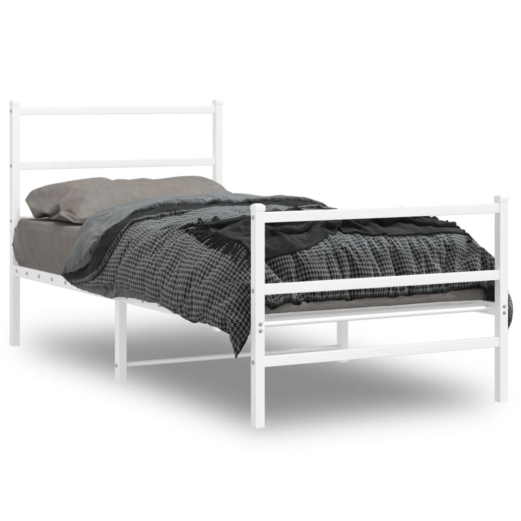Metal Bed Frame without Mattress with Footboard with Headboard & Footboard White 90 cm 190 cm