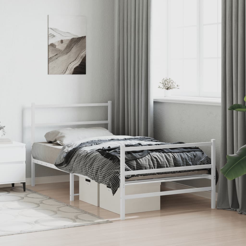 Metal Bed Frame without Mattress with Footboard with Headboard & Footboard White 107 cm 203 cm